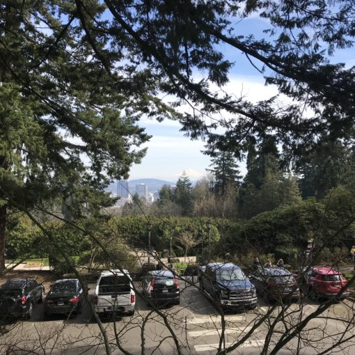 Photo of downtown Portland viewed from the Washington Park tennis courts.