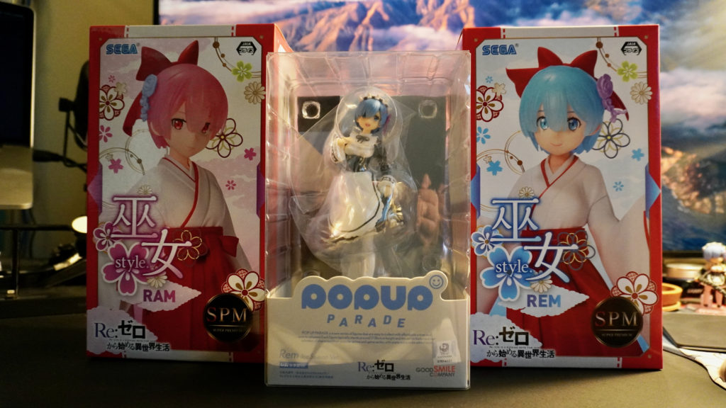 Photo of Ram and Rem figures from Re: Zero that are from SEGA's SPM line and Good Smile Company's Pop Up Parade.