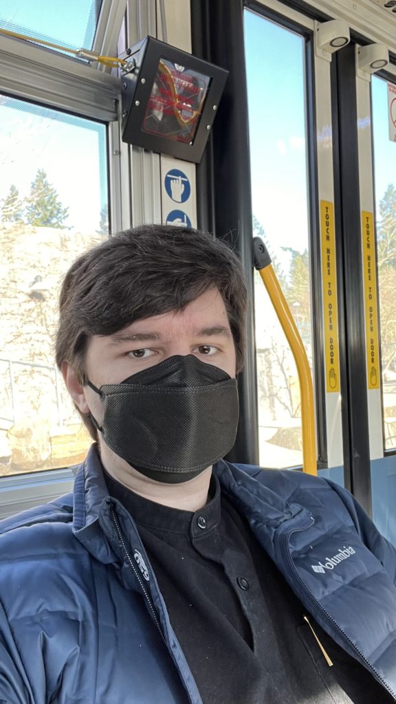 Selfie on a TriMet bus at Washington Park.