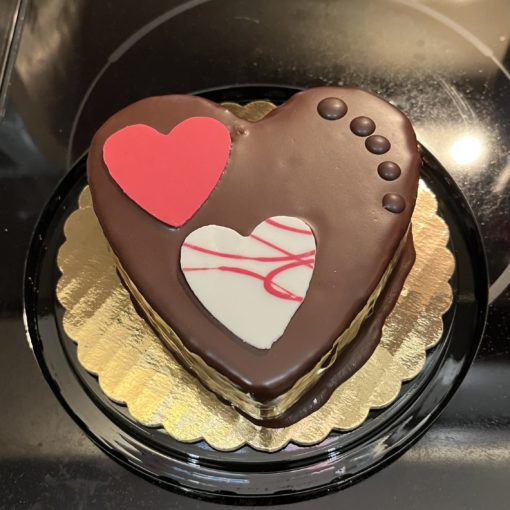 Photo of a heart-shaped chocolate cake.