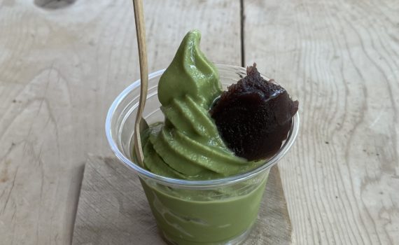 Photo of a matcha soft serve with adzuki from Behind the Museum Cafe.