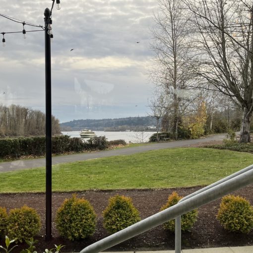 Photo of the Portland Spirit cruising northbound along the Willamette River.