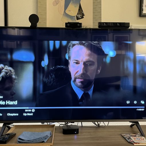 Photo of TV playing the movie "Die Hard".